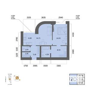 2-к квартира, вторичка, 58м2, 2/32 этаж