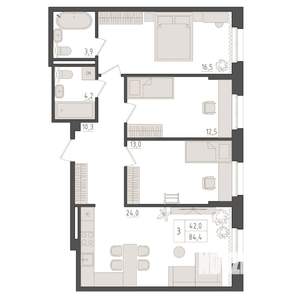 3-к квартира, вторичка, 84м2, 3/5 этаж