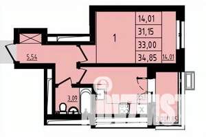 1-к квартира, вторичка, 33м2, 2/25 этаж