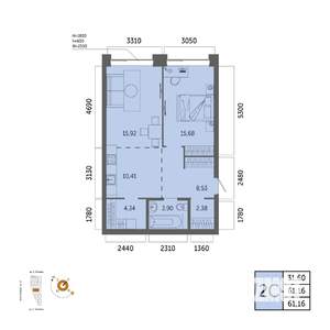 2-к квартира, вторичка, 61м2, 6/32 этаж