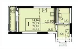 1-к квартира, строящийся дом, 29м2, 18/25 этаж