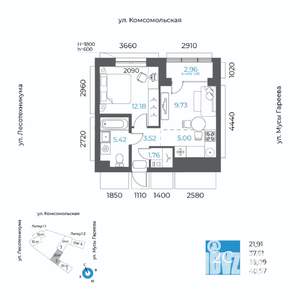 2-к квартира, вторичка, 39м2, 2/20 этаж