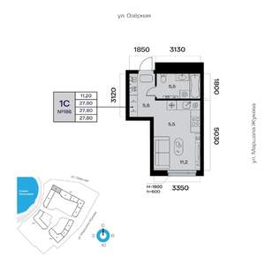 1-к квартира, вторичка, 28м2, 3/32 этаж