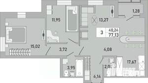 3-к квартира, вторичка, 77м2, 5/24 этаж