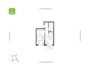 1-к квартира, вторичка, 42м2, 2/12 этаж