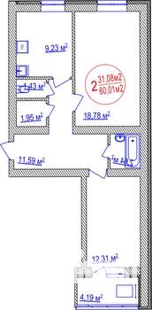 2-к квартира, строящийся дом, 60м2, 2/14 этаж