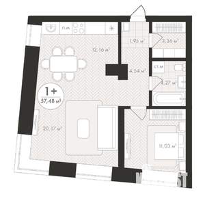 1-к квартира, строящийся дом, 57м2, 4/24 этаж