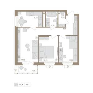 3-к квартира, вторичка, 62м2, 12/25 этаж