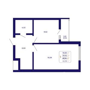 1-к квартира, строящийся дом, 41м2, 19/21 этаж