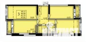 3-к квартира, строящийся дом, 83м2, 14/21 этаж