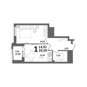 1-к квартира, вторичка, 39м2, 21/21 этаж