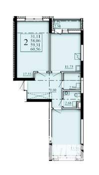 2-к квартира, строящийся дом, 59м2, 2/25 этаж