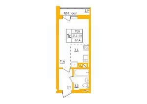 Студия квартира, строящийся дом, 22м2, 15/27 этаж