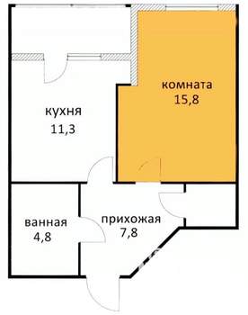 1-к квартира, вторичка, 41м2, 6/10 этаж