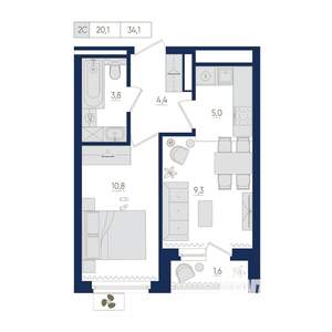 2-к квартира, вторичка, 34м2, 10/22 этаж