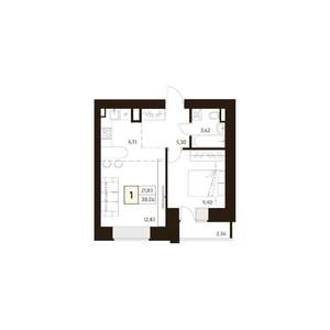 1-к квартира, строящийся дом, 38м2, 1/17 этаж