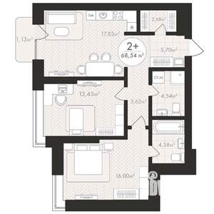 2-к квартира, строящийся дом, 69м2, 5/24 этаж