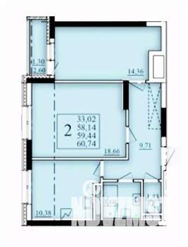 2-к квартира, строящийся дом, 59м2, 4/25 этаж