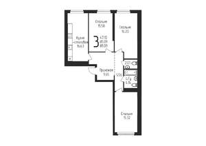 3-к квартира, строящийся дом, 85м2, 5/25 этаж