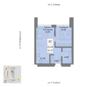 2-к квартира, вторичка, 41м2, 14/25 этаж