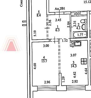 2-к квартира, сданный дом, 47м2, 2/15 этаж