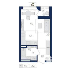 1-к квартира, вторичка, 25м2, 2/22 этаж