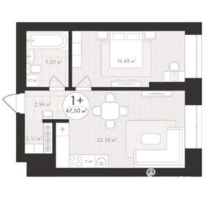 1-к квартира, строящийся дом, 48м2, 13/24 этаж
