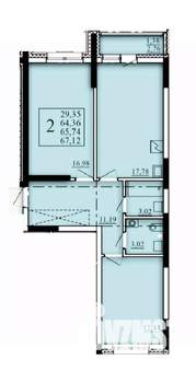 2-к квартира, строящийся дом, 66м2, 2/25 этаж