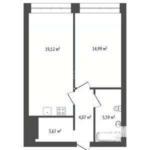 2-к квартира, сданный дом, 47м2, 7/14 этаж