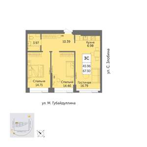 3-к квартира, вторичка, 67м2, 23/32 этаж