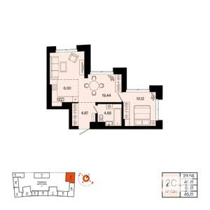 2-к квартира, вторичка, 45м2, 17/20 этаж
