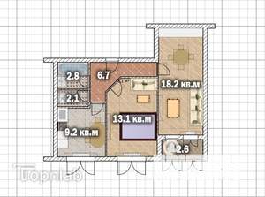 2-к квартира, вторичка, 52м2, 2/3 этаж