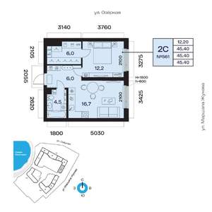 2-к квартира, вторичка, 45м2, 3/32 этаж