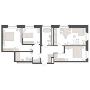 3-к квартира, вторичка, 89м2, 2/23 этаж