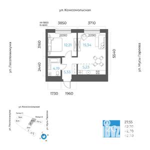 2-к квартира, вторичка, 42м2, 12/24 этаж