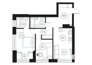 3-к квартира, строящийся дом, 64м2, 24/25 этаж