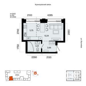 1-к квартира, вторичка, 26м2, 18/23 этаж