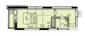 1-к квартира, строящийся дом, 32м2, 15/25 этаж
