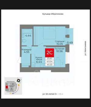 2-к квартира, вторичка, 42м2, 4/15 этаж