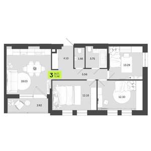 3-к квартира, вторичка, 71м2, 4/14 этаж
