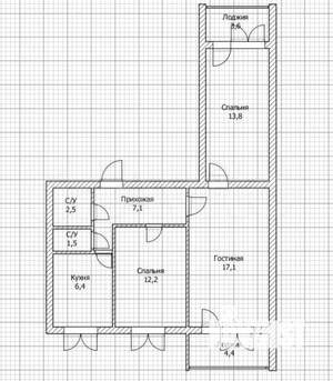 3-к квартира, вторичка, 69м2, 3/9 этаж