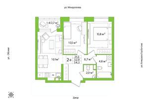 2-к квартира, строящийся дом, 54м2, 3/25 этаж