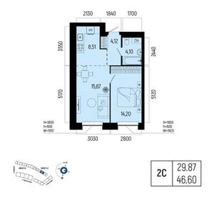 2-к квартира, вторичка, 47м2, 5/25 этаж