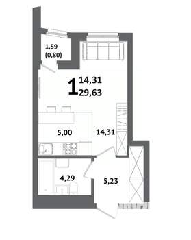 Студия квартира, вторичка, 30м2, 8/21 этаж