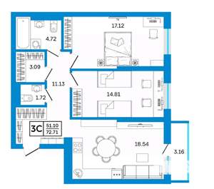 3-к квартира, вторичка, 74м2, 17/25 этаж