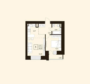 1-к квартира, вторичка, 38м2, 6/10 этаж