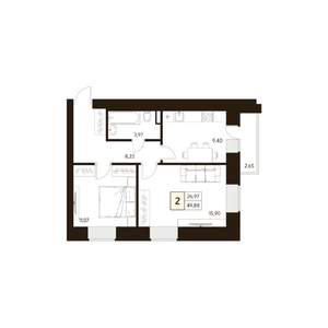 2-к квартира, вторичка, 50м2, 9/17 этаж