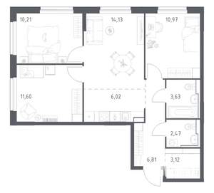 3-к квартира, вторичка, 69м2, 10/17 этаж