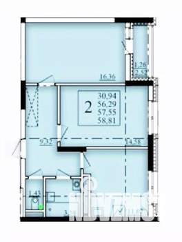 2-к квартира, строящийся дом, 58м2, 7/25 этаж