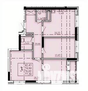 3-к квартира, строящийся дом, 76м2, 17/25 этаж